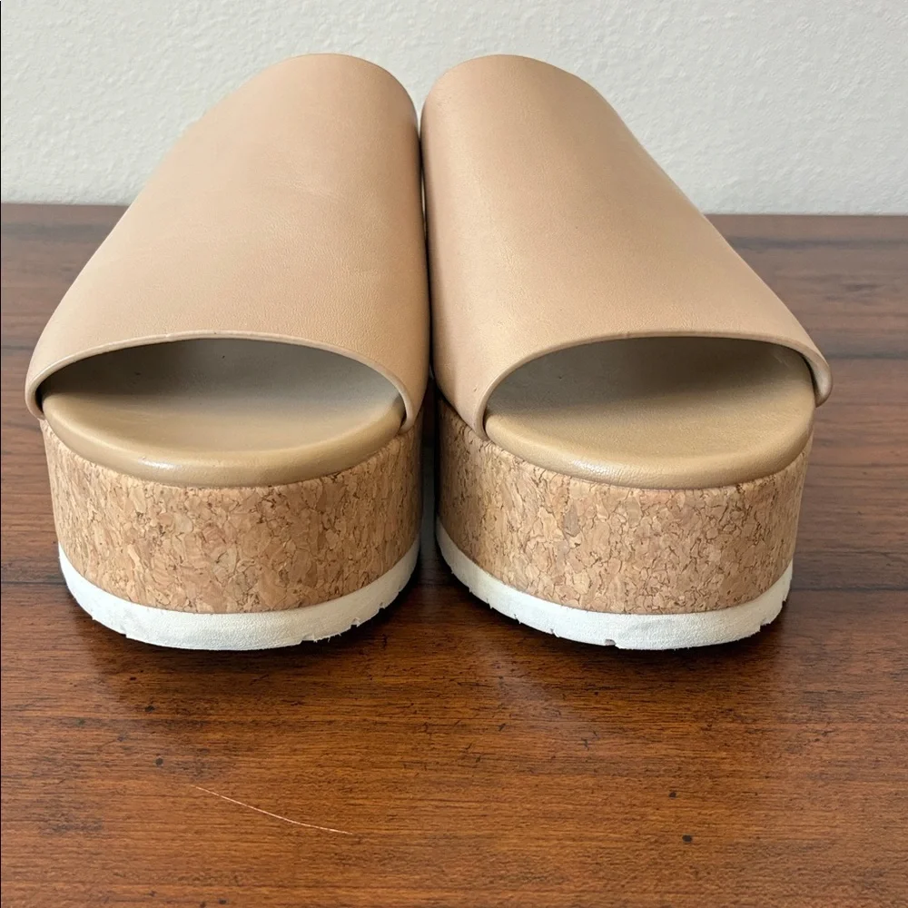 VINCE Women US 10M Cappuccino James-B Leather Platform Sandals‎ Slides